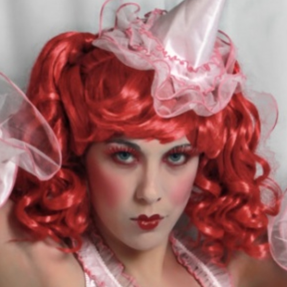 🤡Clown WIG Pigtails curls Red Coral Halloween